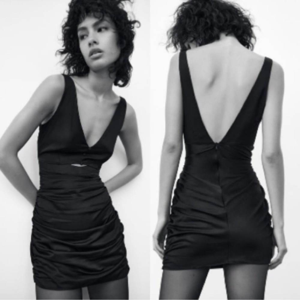 ZARA SATIN EFFECT CUT OUT DRESS BLACK NWOT